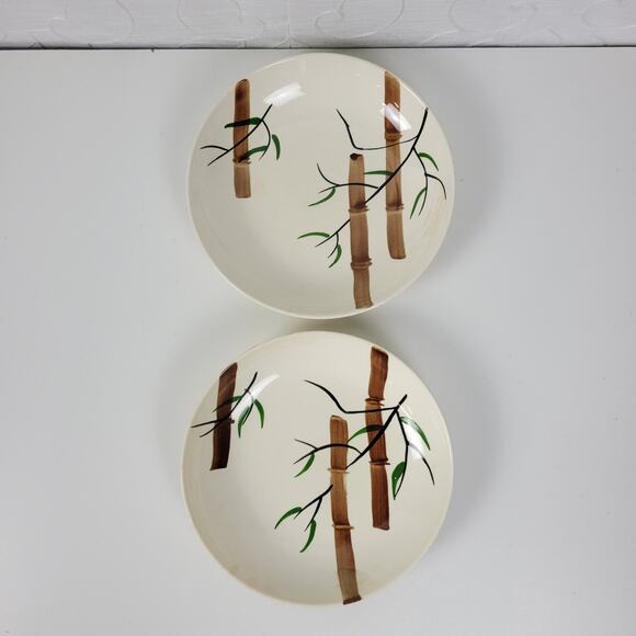 Vintage American Heritage Hand Painted Bamboo Salad China Plates Set of 2 - Picture 9 of 12